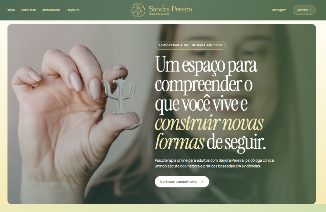 Site da psicóloga Sandra Pereira na versão para computador