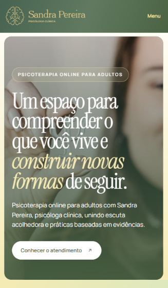 Site da psicóloga Sandra Pereira na versão para celular